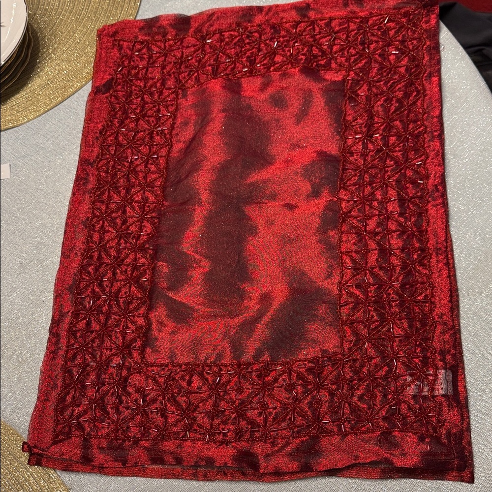 Set of 2 Elegant beaded Red Table Runners 19*14”